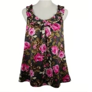 LOFT Green and Pink Ruffled Sleeveless Tank Top